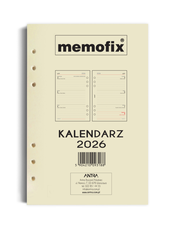 Wkład kalendarzowy 2026 Memofix A5 TDW (tydzień do wglądu)