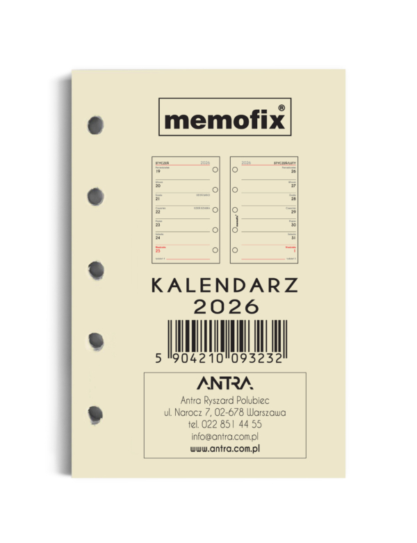 Wkład kalendarzowy 2026 Memofix A7 TNS (tydzień na stronie)