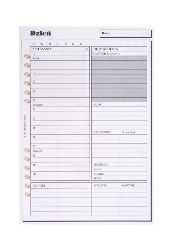 Wkład do organizera A5/dzień